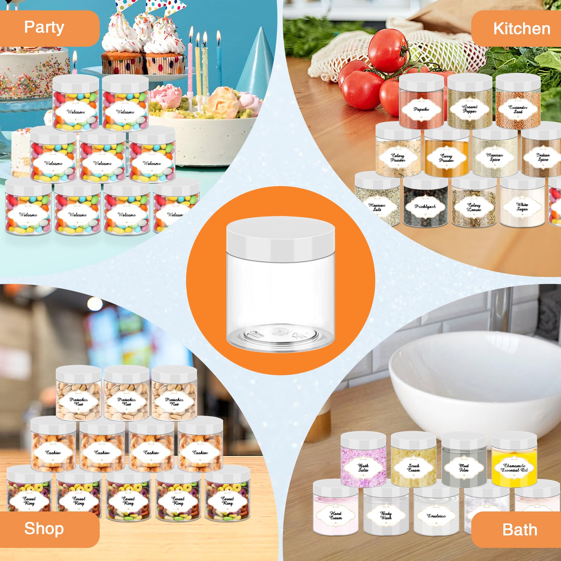 PeacePeo versatile 6oz jars ideal for slime, cosmetics, or crafts.