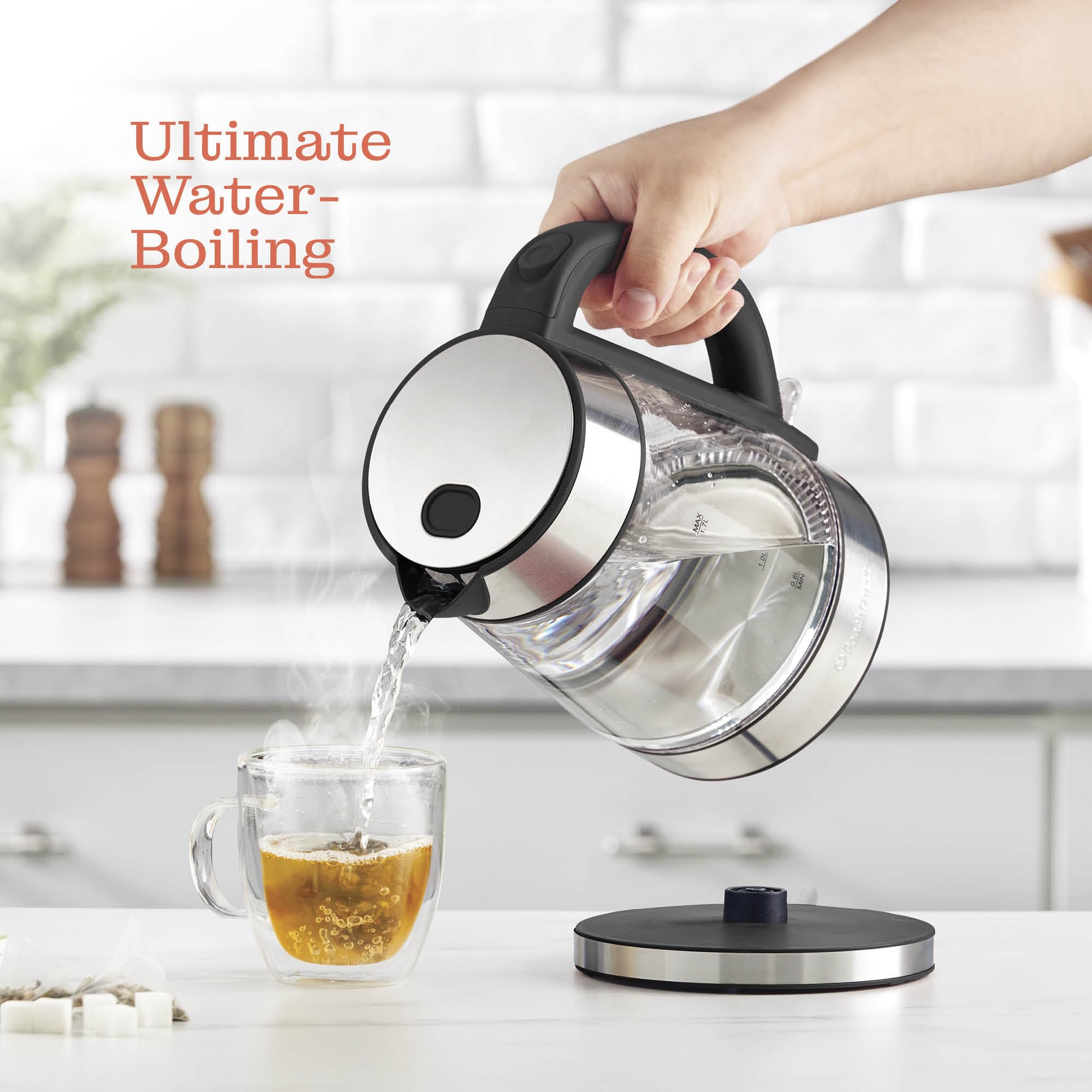 Auto shut-off feature of Peach Street Speed-Boil kettle for safe use.