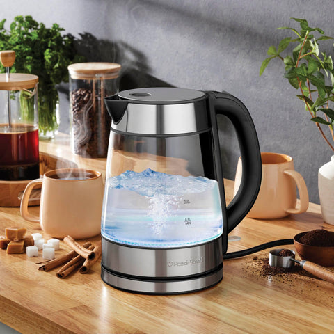 Peach Street Speed-Boil kettle blue LED indicator during heating.