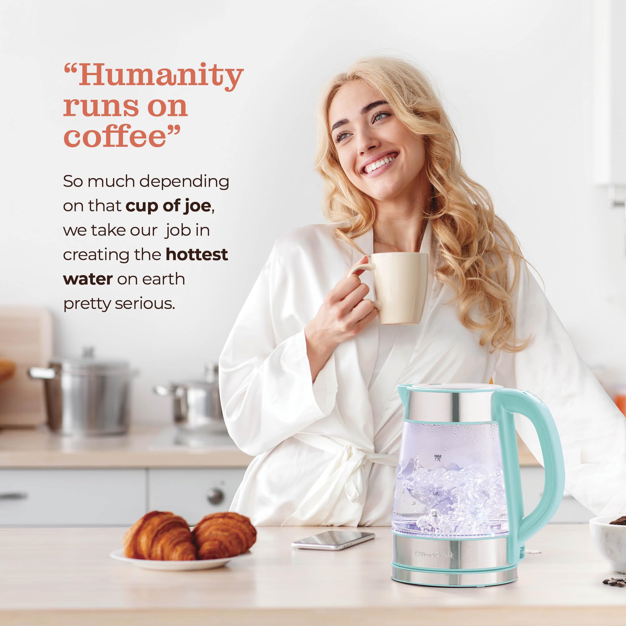 Peach Street Speed-Boil kettle cool-touch handle during operation for safe handling.