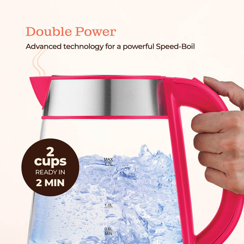 Peach Street Speed-Boil cool-touch handle for safe pouring.
