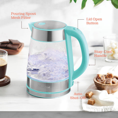 Peach Street Speed-Boil cordless pour from any angle with cool-touch handle.