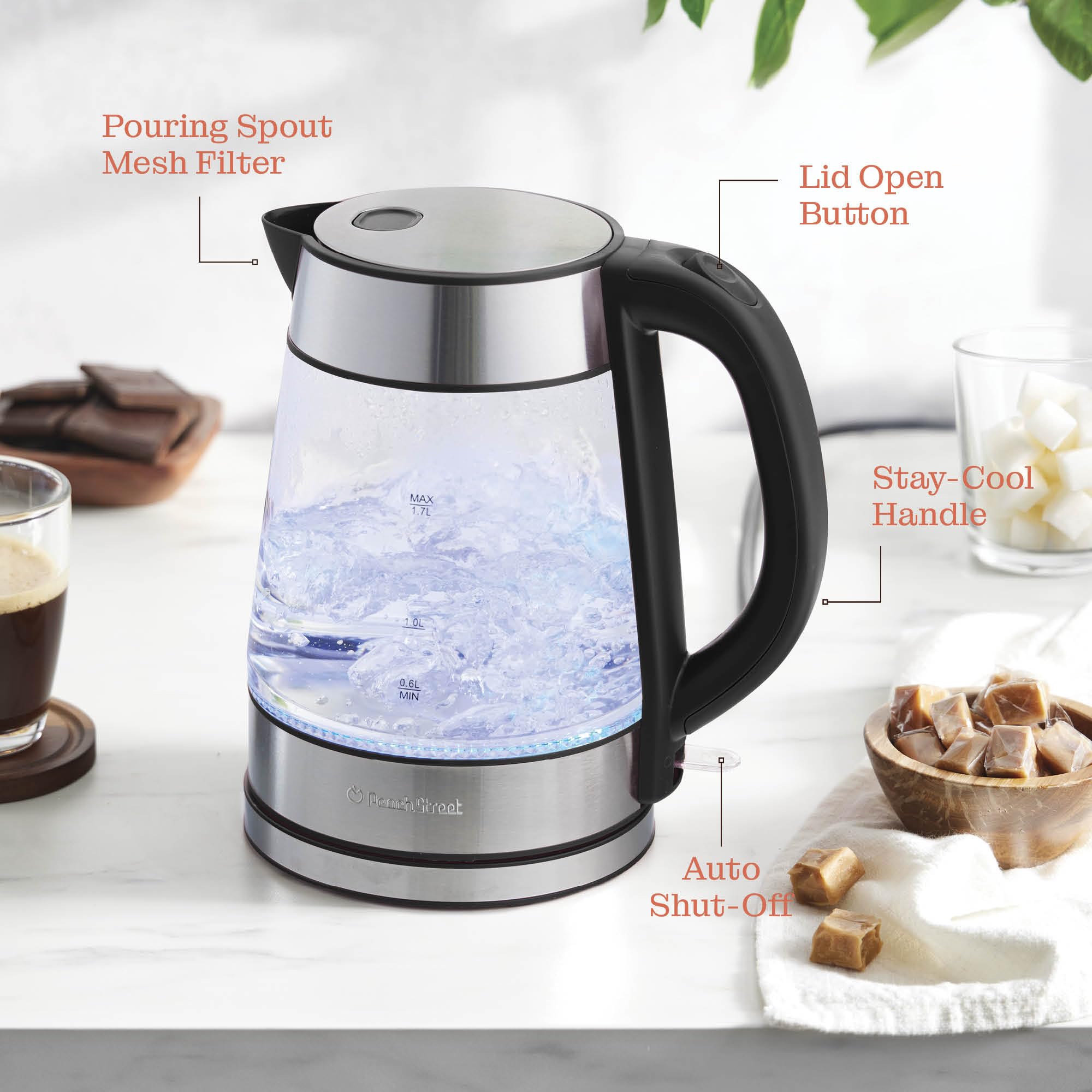 Speed-Boil kettle features a wide mouth for effortless refilling and cleaning.