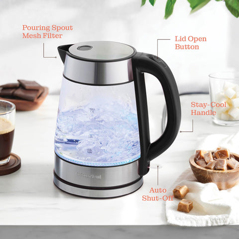 Speed-Boil kettle features a wide mouth for effortless refilling and cleaning.