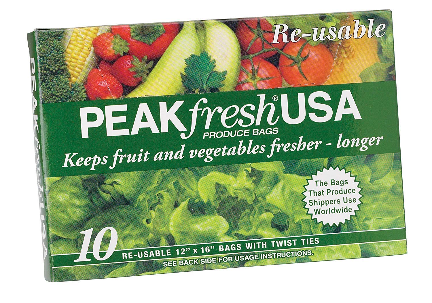 Peak Fresh reusable produce bag showing ethylene absorption to extend freshness