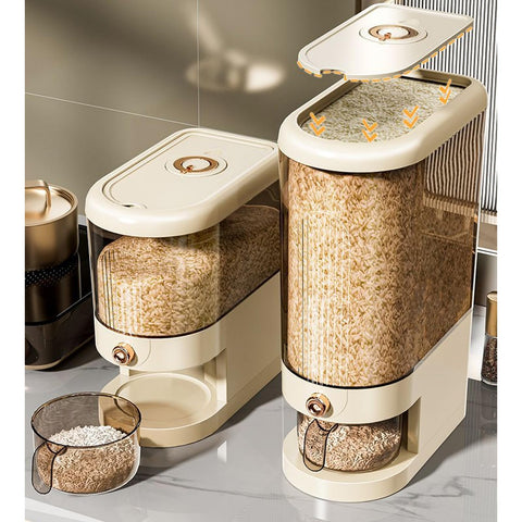 Peaoop 22lbs rice dispenser shows clear container for easy capacity checks