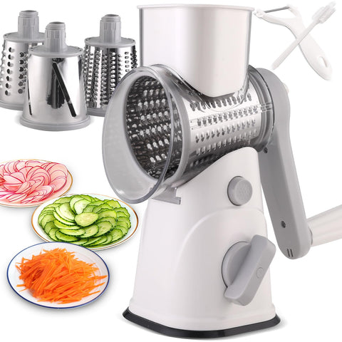 peatend rotary cheese grater with handle for easy shredding on a clean counter