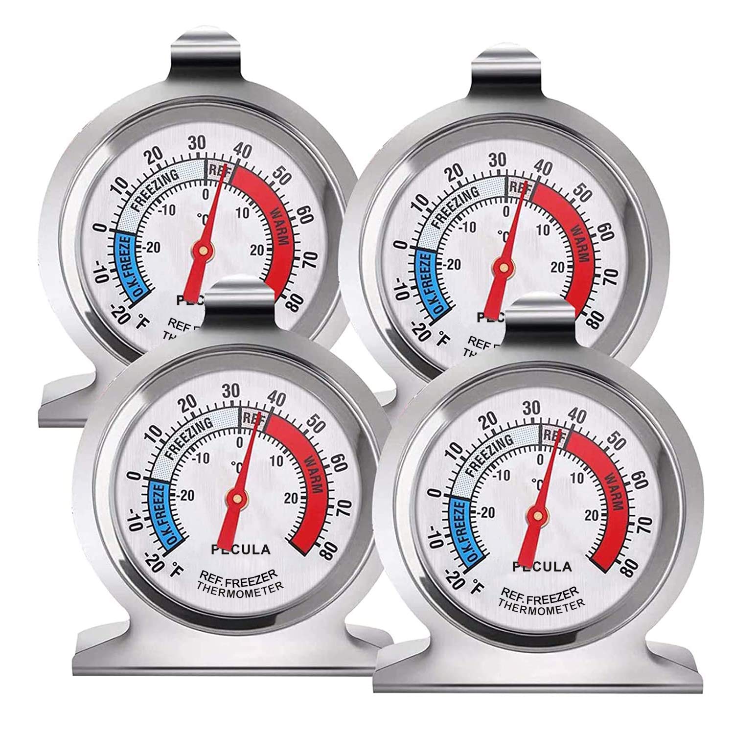 PECULA four-pack refrigerator thermometer with a large dial for quick reading