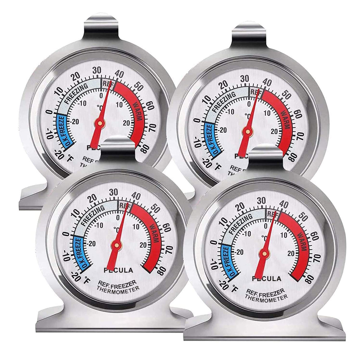 PECULA four-pack refrigerator thermometer with a large dial for quick reading