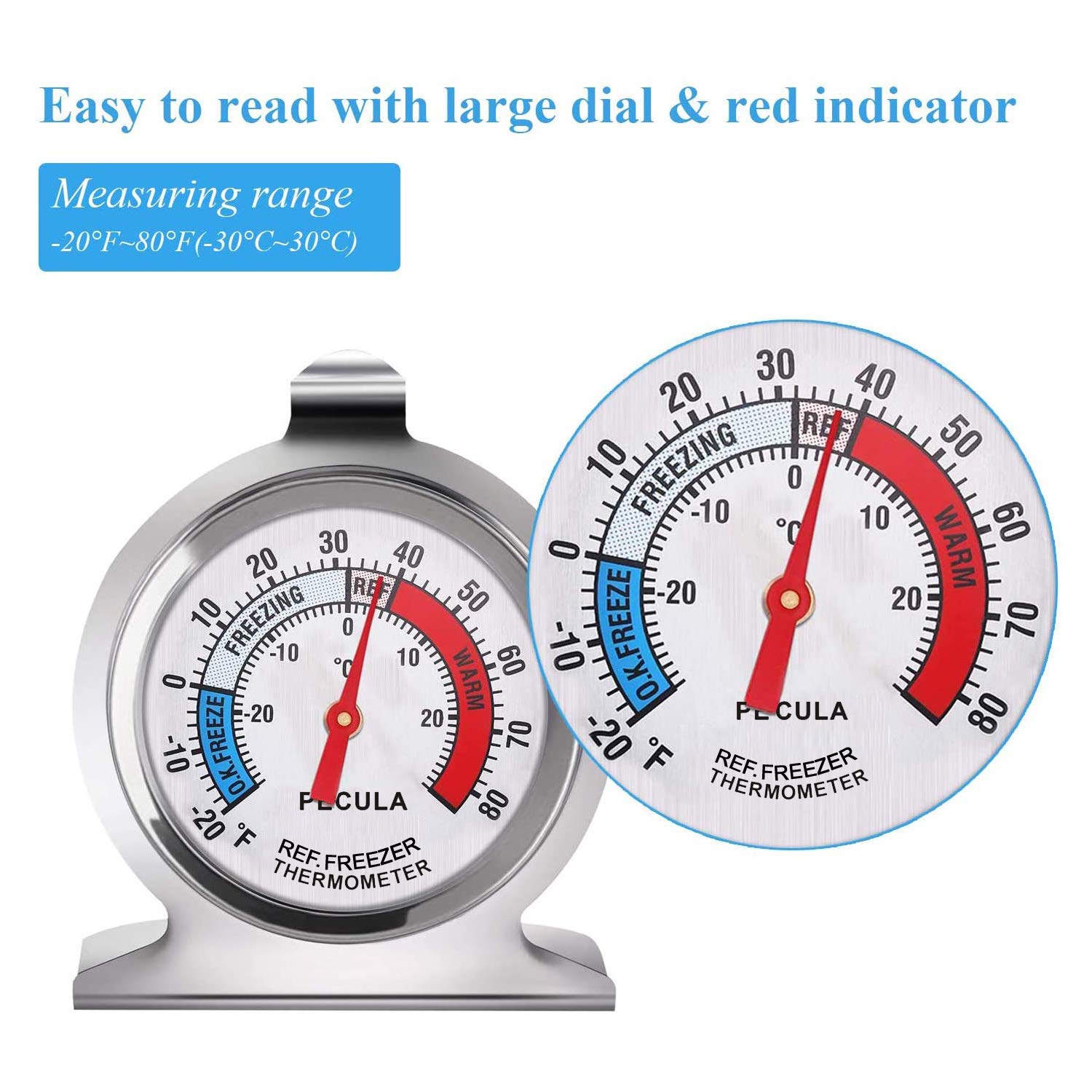 PECULA refrigerator thermometer shows red indicator for quick temperature checks
