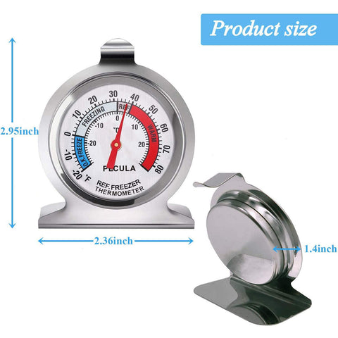 PECULA stainless steel thermometer with glass lens, built for fridge and freezer