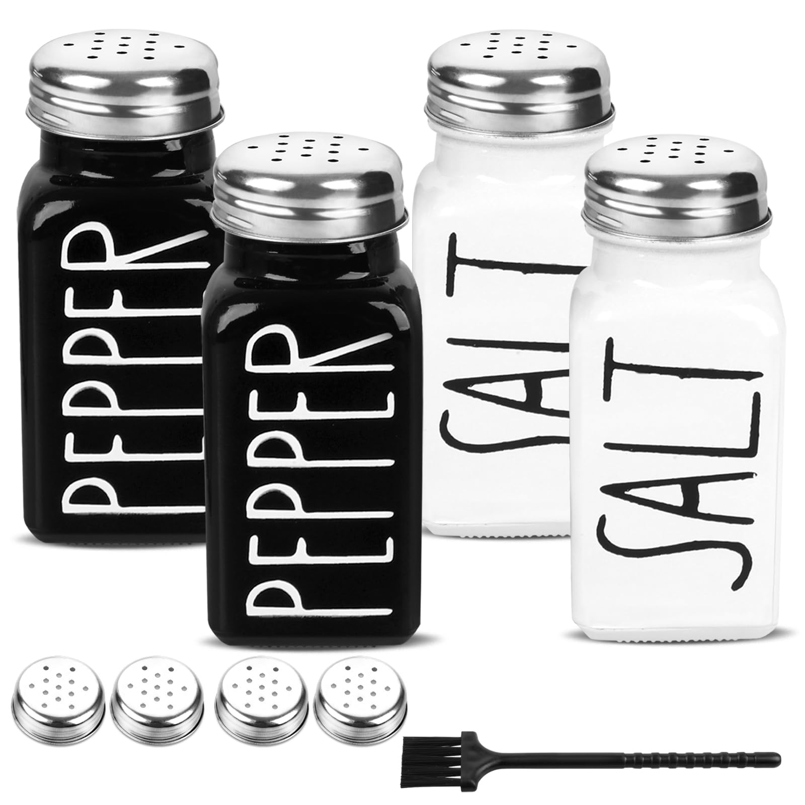 PECULA glass salt and pepper shakers in front view for farmhouse table vibe.