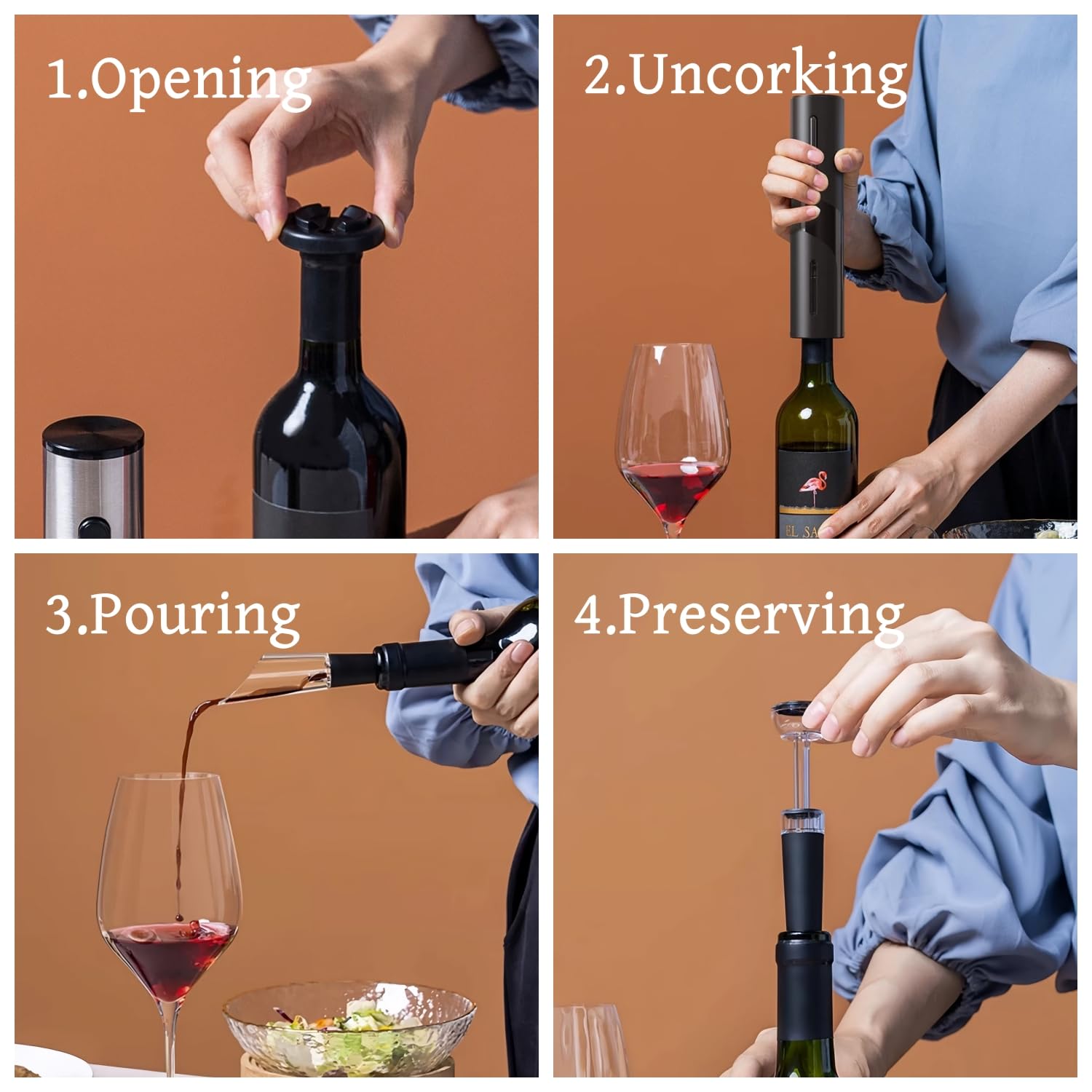 PEIPU universal bottle compatibility works with many wine bottles.