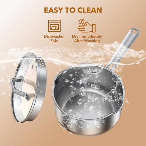 PekGema 3qt saucepan supports left- or right-handed draining for convenience.