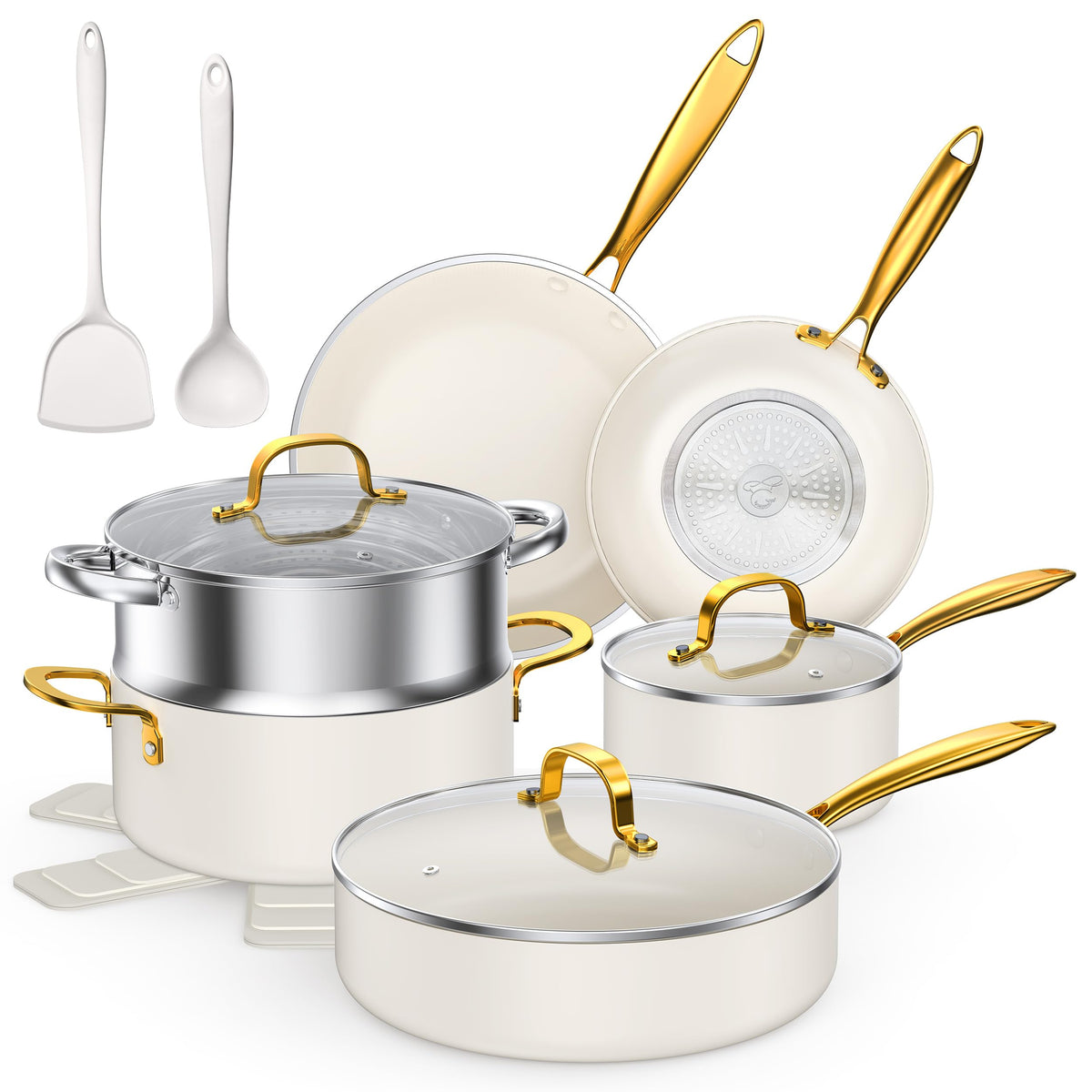 PekGema 15-piece ceramic frypan 8.5 inch with smooth nonstick surface for easy release.