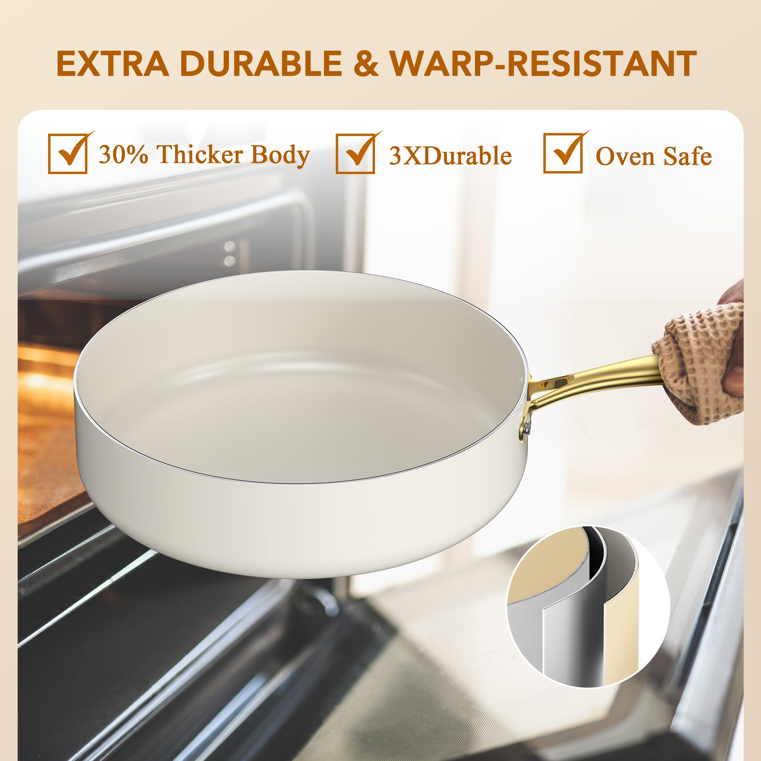 PekGema 4qt sauté pan with lid for versatile one pan meals.