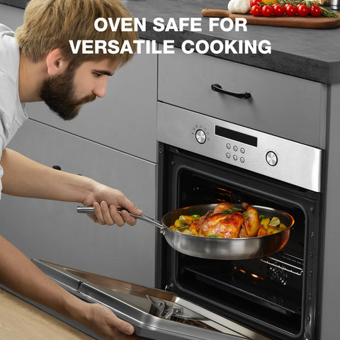 Brushed exterior of PekGema Hybird pan resists wear and cleans easily.