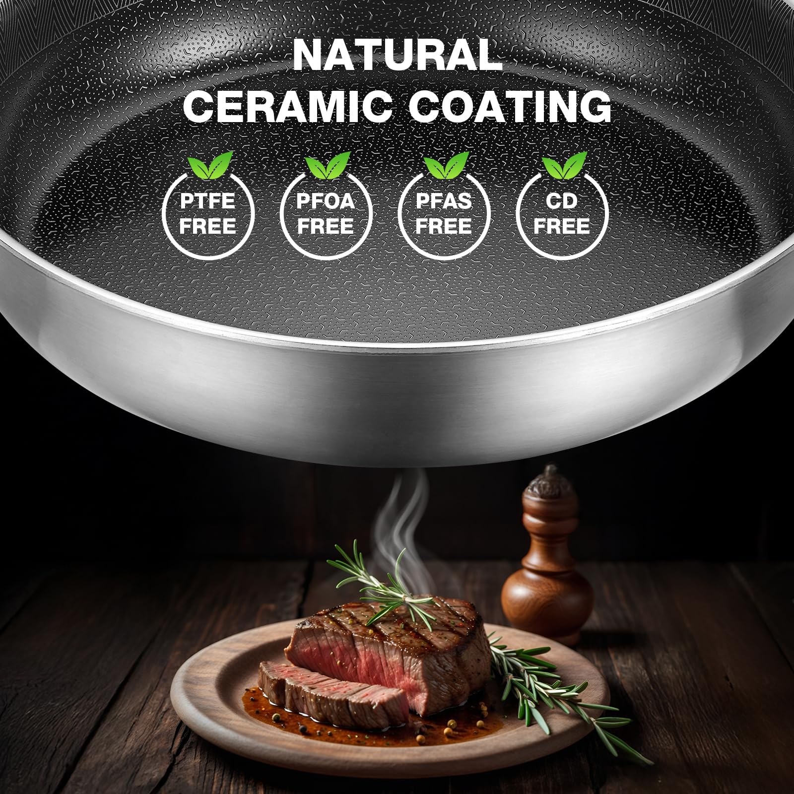 PekGema Hybird pan oven-safe up to 500°F for finish-to-table recipes.