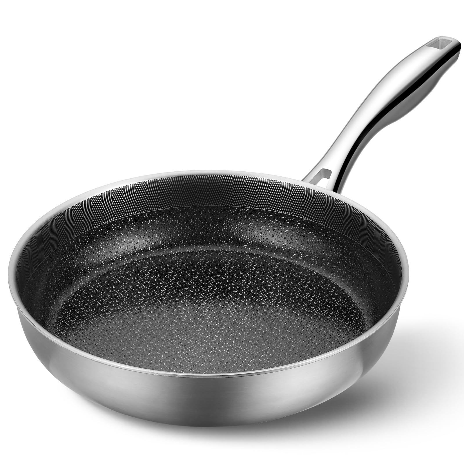 PekGema nonstick frying pan front view shows easy food release with minimal oil.
