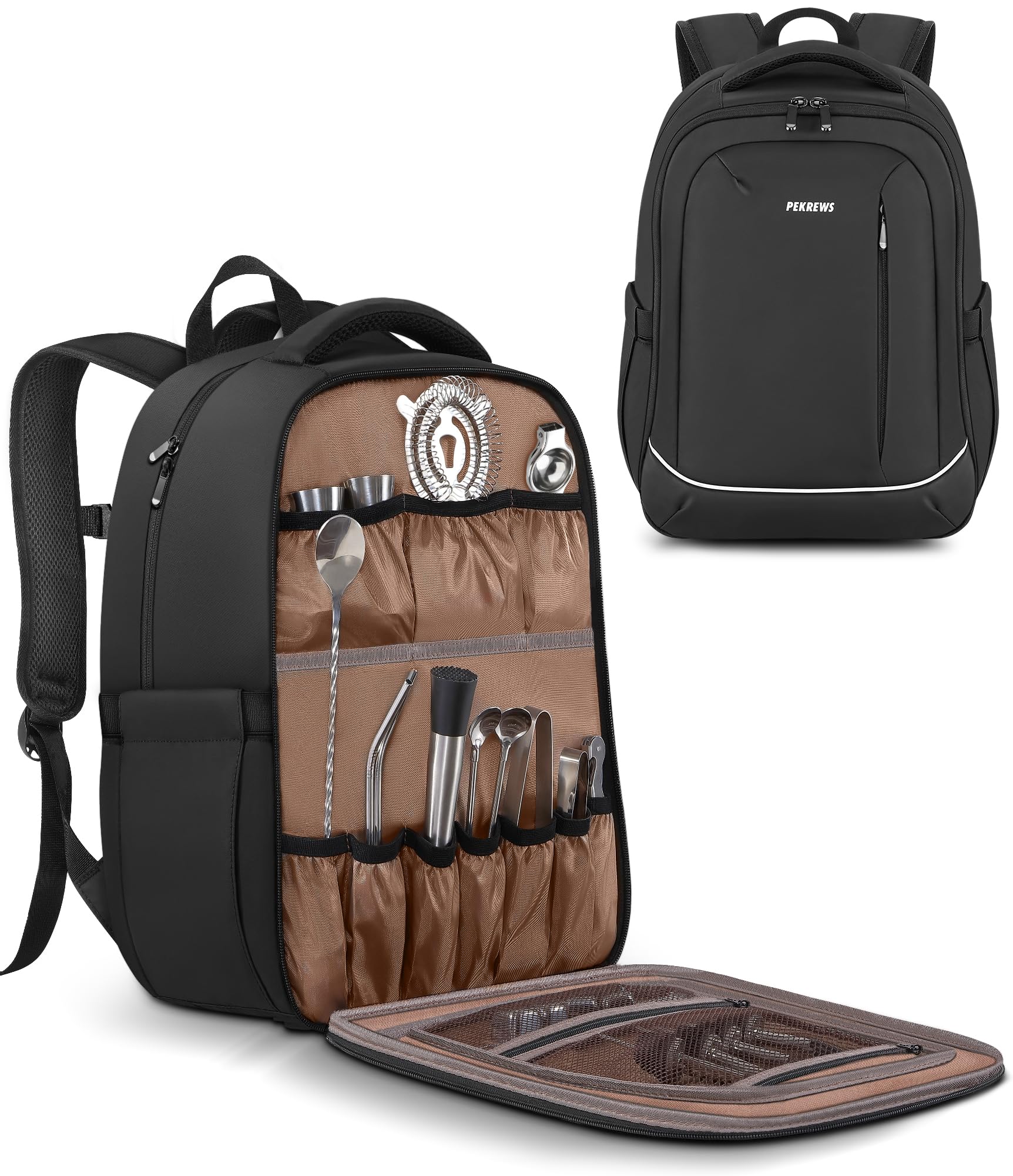PEKREWS Bartender Bag main compartment secures bottles during travel