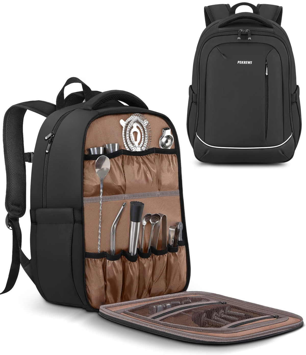 PEKREWS Bartender Bag main compartment secures bottles during travel