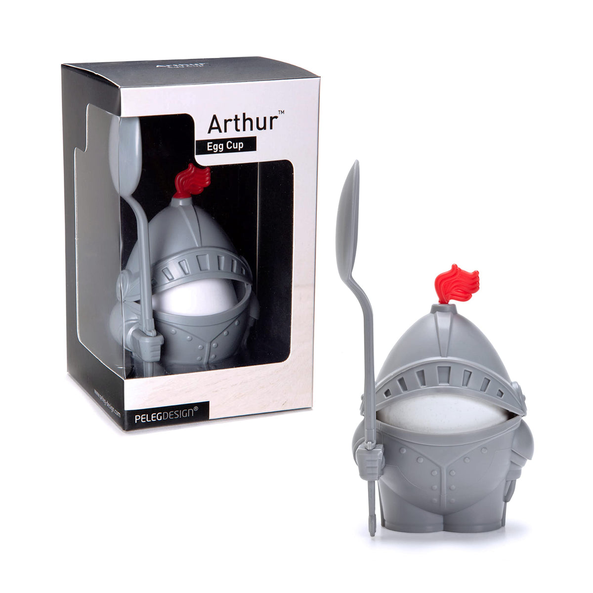 PELEG DESIGN Arthur knight egg cup protects your egg with a playful breakfast companion