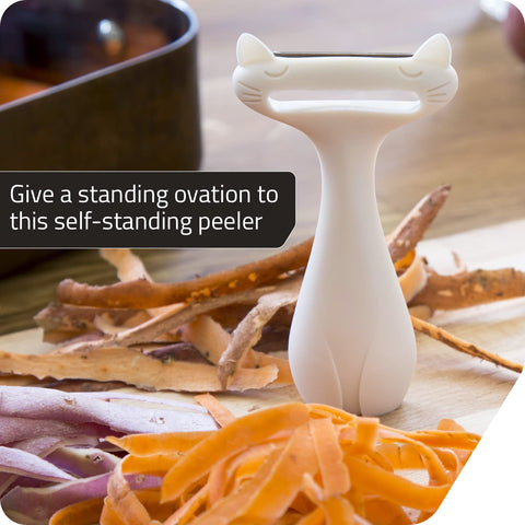 Peleg Design CatPeeler peeling a potato, compact and durable.
