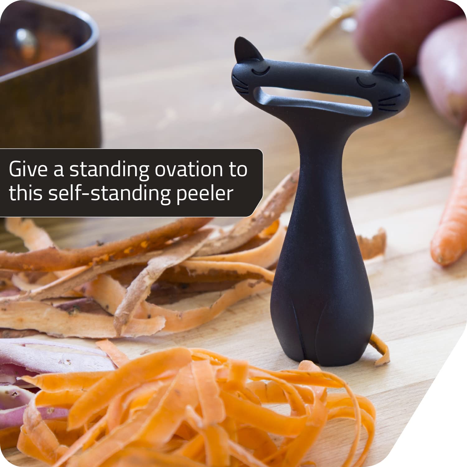 Peleg Design CatPeeler features a stainless steel blade for durable, precise peeling.