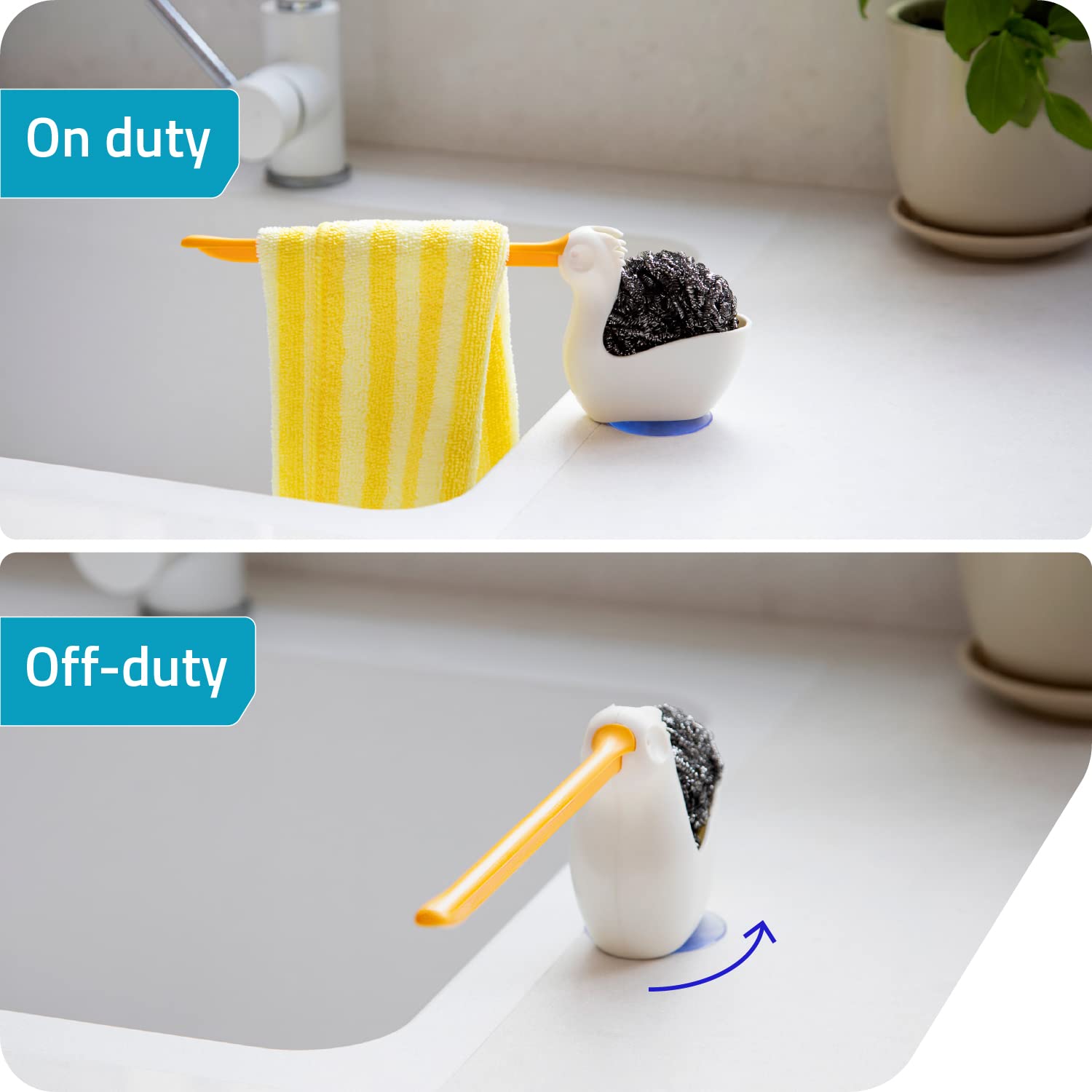 Pelix countertop organizer keeps sponge and cloth neatly arranged for quick cleanup.