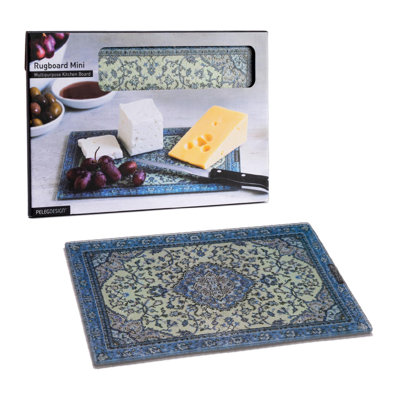 PELEG DESIGN Rugboard cutting board with tempered glass for precise slicing and stylish serving.