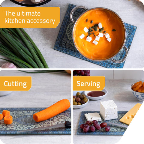 PELEG DESIGN Rugboard serving tray with decorative glass surface for appetizers and desserts.