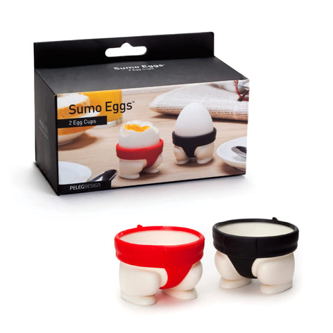 PELEG DESIGN Sumo Eggs egg cups in red and black, great for serving soft or hard boiled eggs.