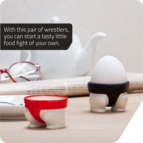 PELEG DESIGN Sumo Eggs on table offer whimsical egg cups for serving.