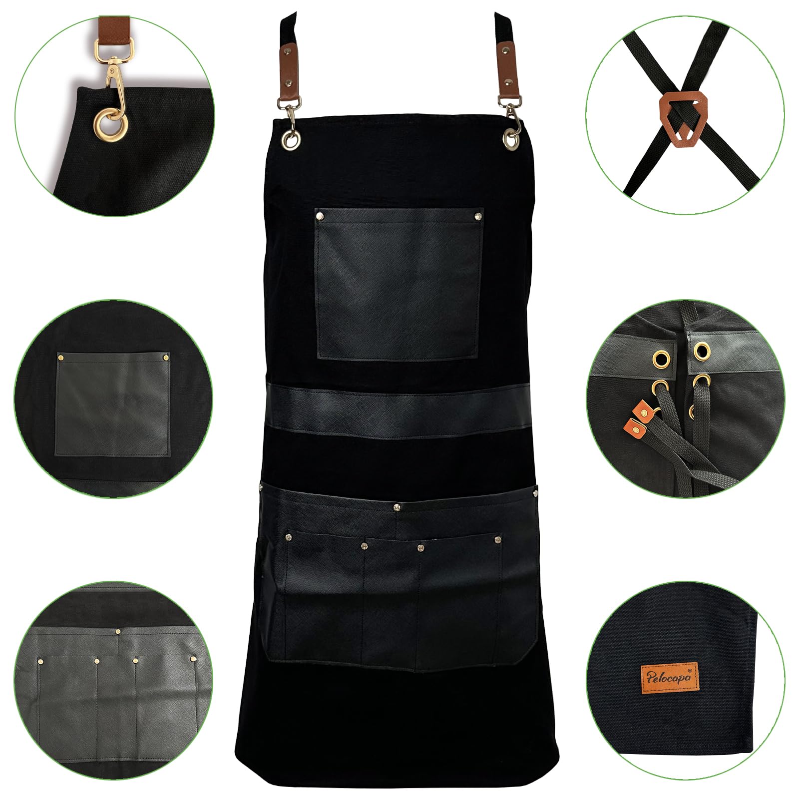 Pelocapa barber apron canvas detail emphasizes material quality