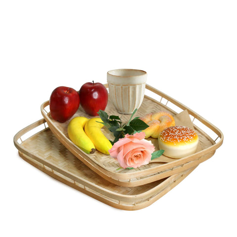 PEMAR bamboo wicker serving tray with handles for easy transport and elegant presentation