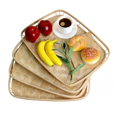PEMAR bamboo wicker tray with handles for easy serving and bedside use