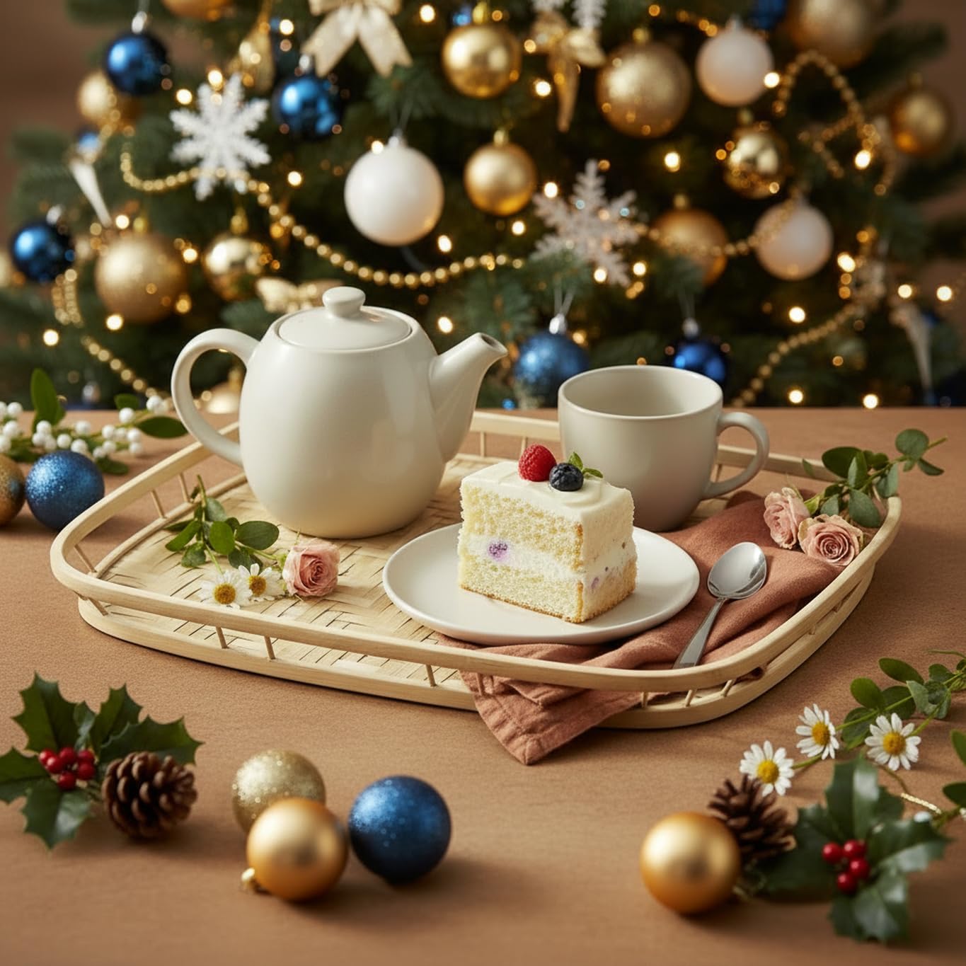 PEMAR rectangular bamboo tray on coffee table for snacks and drinks