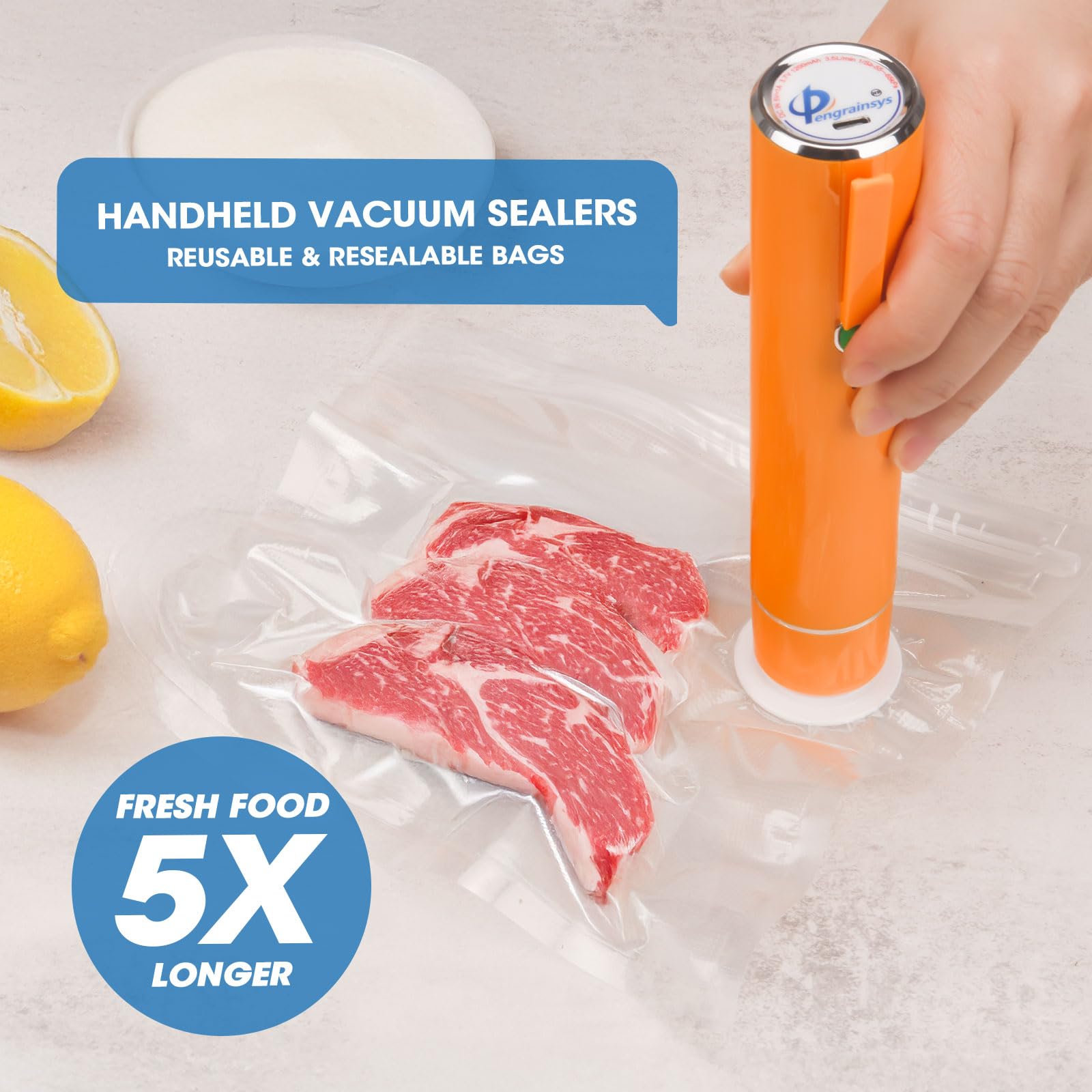 Pengrainsys reusable large vacuum bags keeping meat and produce fresher longer.