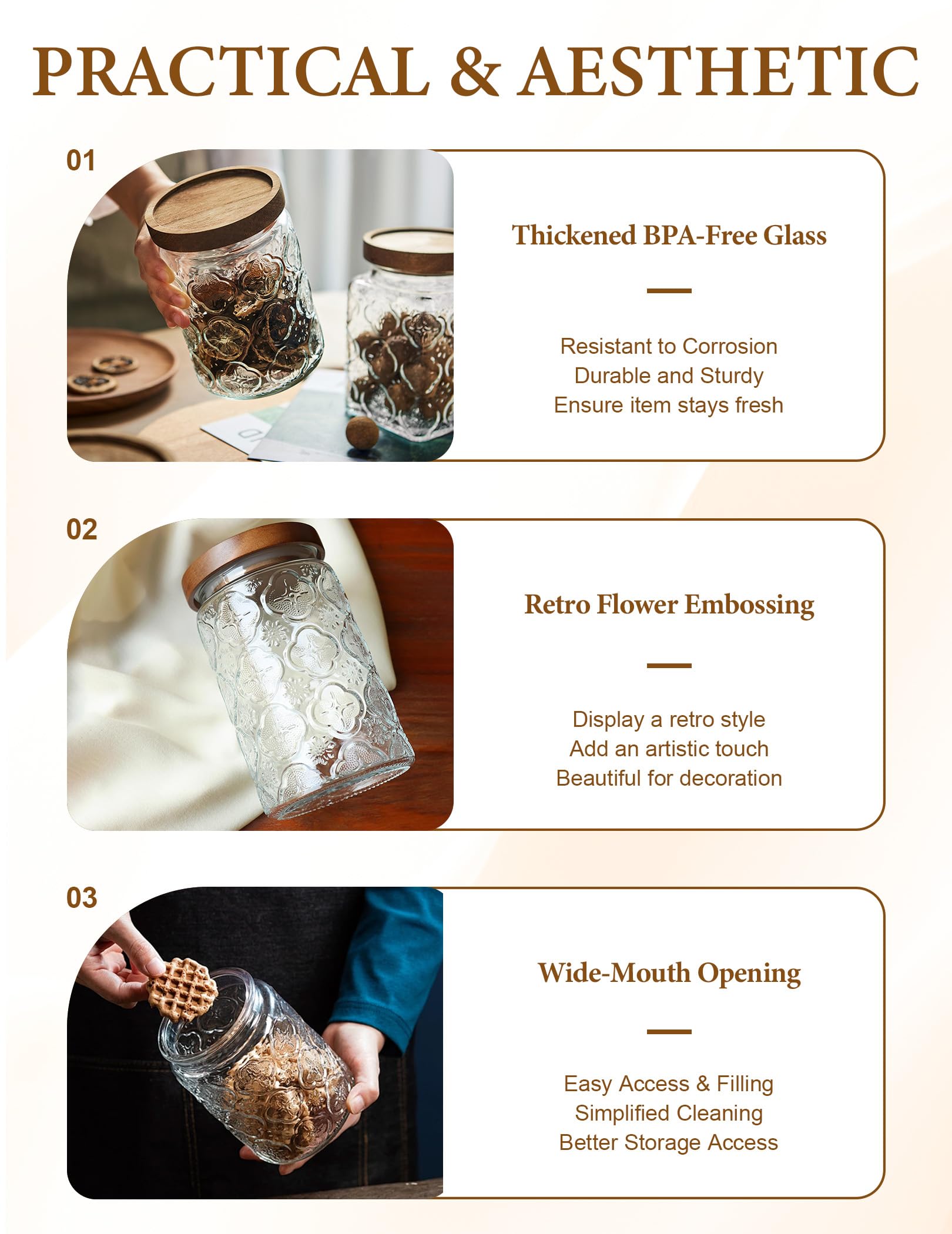 Pengshu wide-mouth glass jar for easy filling and cleaning