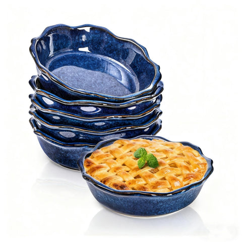 Peohud mini pie pans in blue, 6-inch round, ideal for portion-controlled desserts.