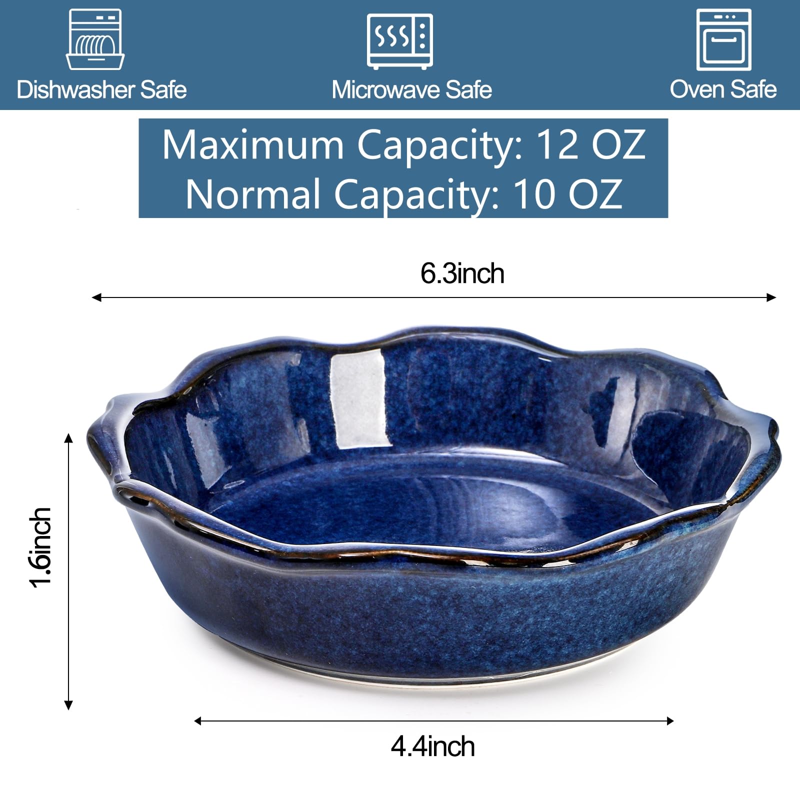 Peohud blue 12oz pie plates with a ruffled edge for elegant servings.