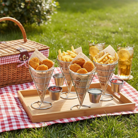 Peohud food cone stand setup streamlines catering displays.