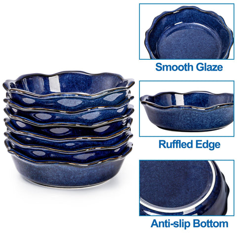 Peohud ruffled-edge blue pie dish with a durable glaze for easy cleaning.