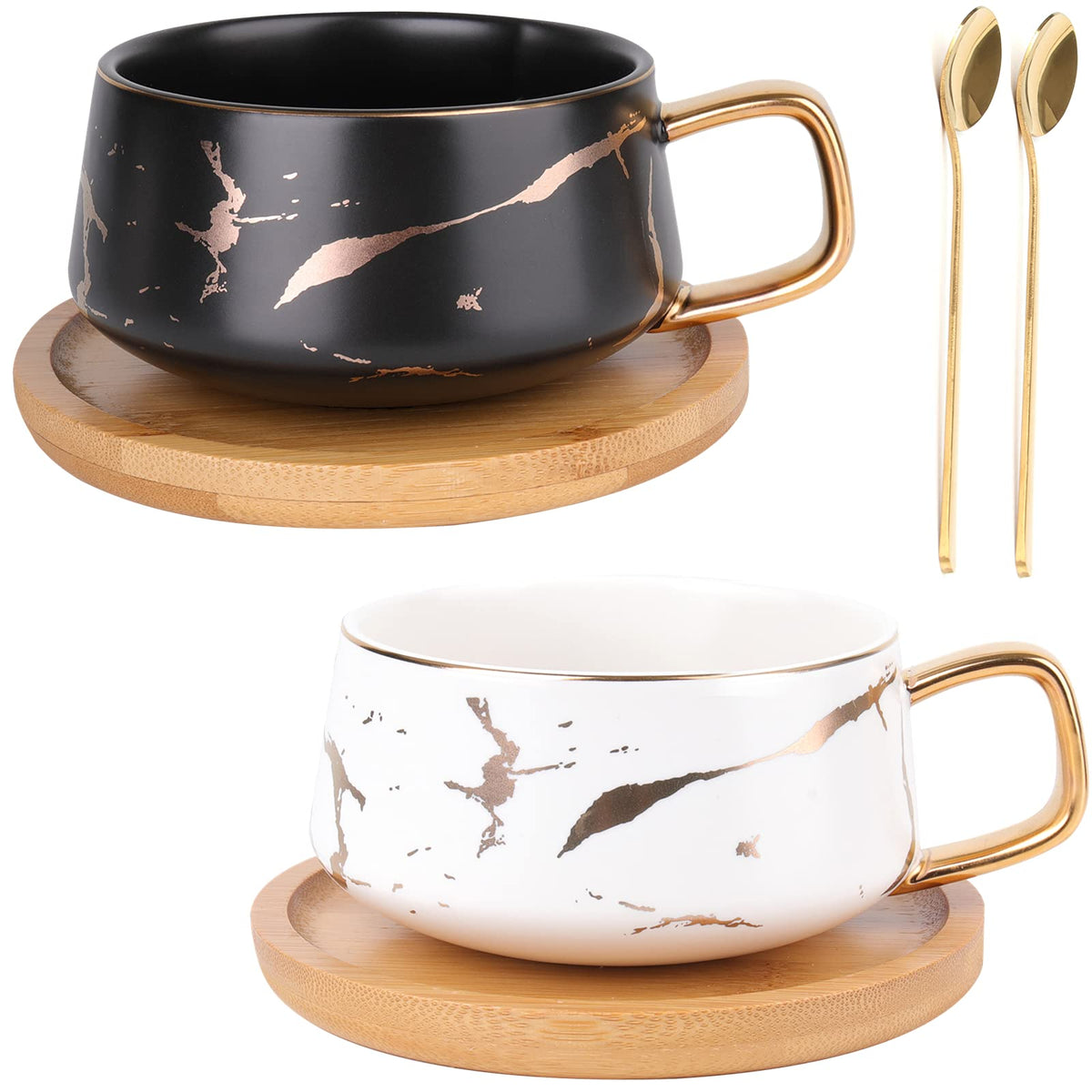 Peohud two-pack ceramic cups with marble design for stylish coffee or tea.