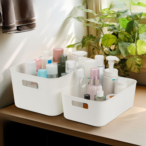 Peohud under-sink organizer bin keeps bottles neat and accessible.
