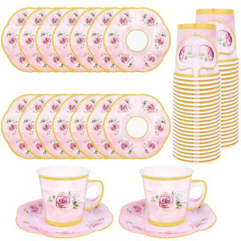 Peony Man pink floral tea cups with gold rims for elegant tea parties.