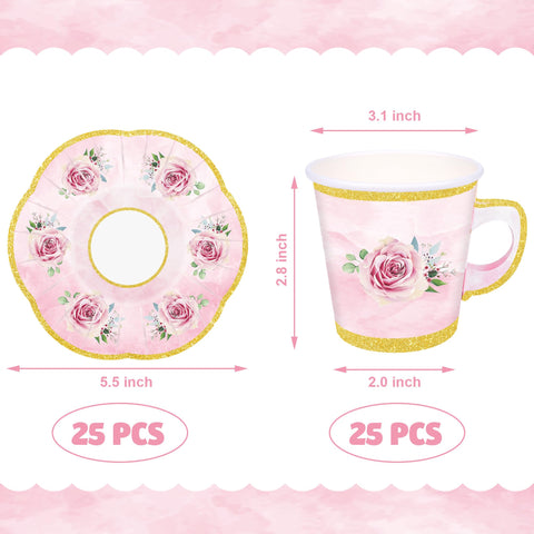 Peony Man pink floral tea plates paired with cups for coordinated table settings.