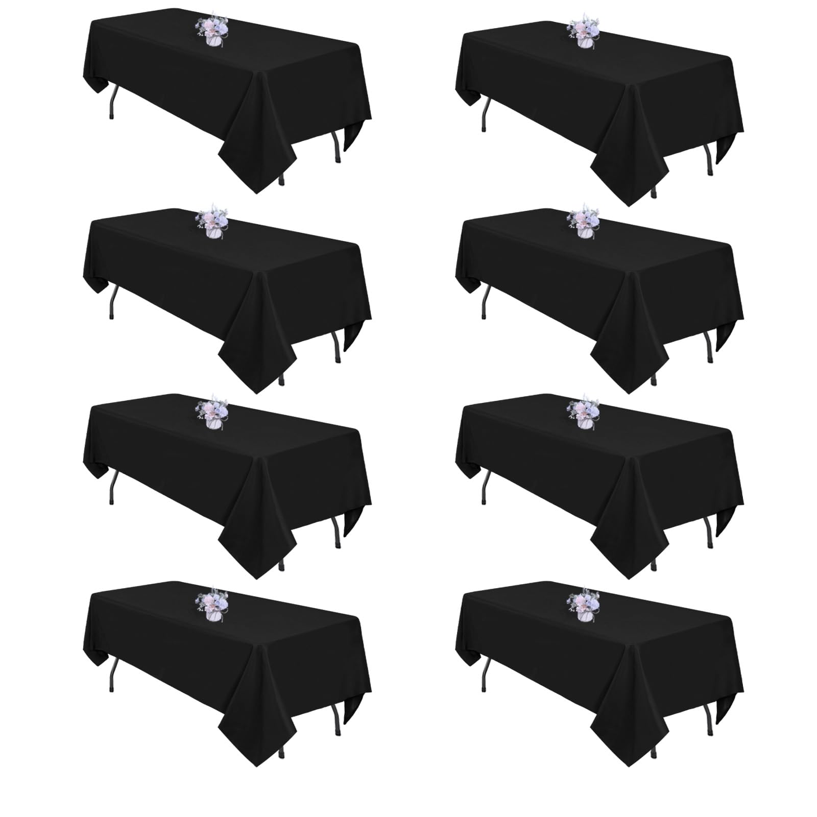 pepmily 8-pack black tablecloths laid flat for a neat dining setup, durable and reusable.