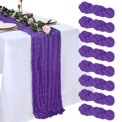 pepmily purple cheesecloth table runner draped elegantly for a romantic wedding table