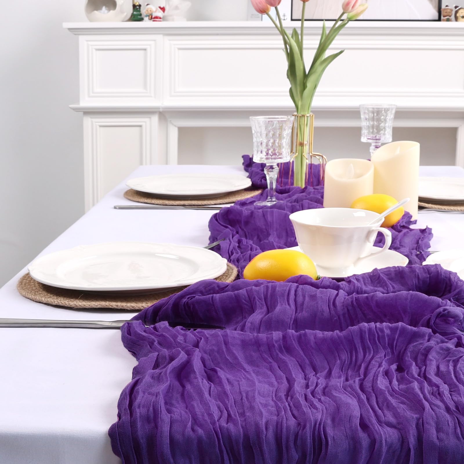 pepmily sheer purple runner enhances event centers with soft, elegant drape